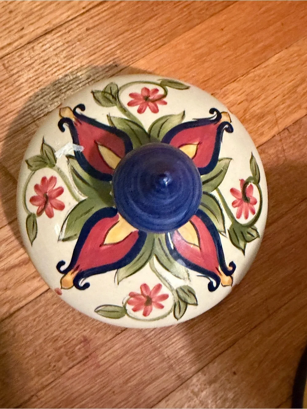 Pier 1 Hand-Painted Ceramic Retired Mediterranean Lidded Kitchen Vintage Jar